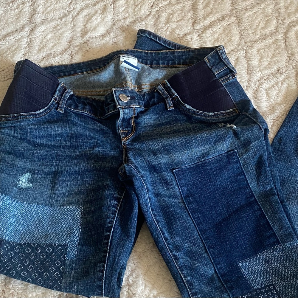 Old Navy Patchwork Maternity Jeans Boho Side Panels Size 4 Regular